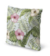 GREEN TROPICAL LEAVES AND PINK HIBISCUS Accent Pillow By Kavka Designs