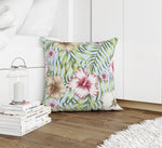 GREEN TROPICAL LEAVES BURGUNDY HIBISCUS Accent Pillow By Kavka Designs