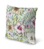 GREEN TROPICAL LEAVES BURGUNDY HIBISCUS Accent Pillow By Kavka Designs