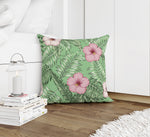 TROPICAL LEAVES AND HIBISCUS Accent Pillow By Kavka Designs