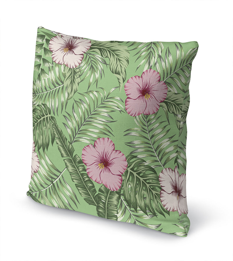 TROPICAL LEAVES AND HIBISCUS Accent Pillow By Kavka Designs