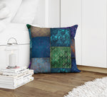 ECLECTIC BOHEMIAN PATCHWORK BLUE GREEN AND GOLD Accent Pillow By Kavka Designs