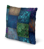 ECLECTIC BOHEMIAN PATCHWORK BLUE GREEN AND GOLD Accent Pillow By Kavka Designs