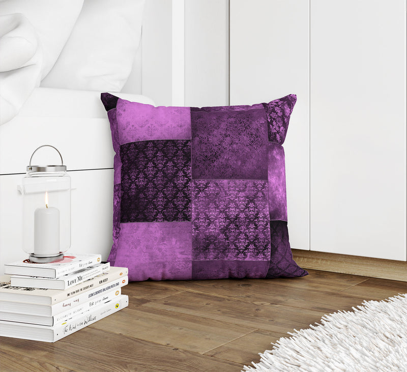 ECLECTIC BOHEMIAN PATCHWORK EGGPLANT AND MAUVE Accent Pillow By Kavka Designs