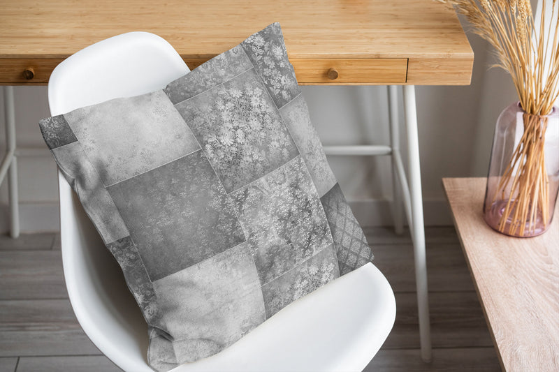 ECLECTIC BOHEMIAN PATCHWORK LIGHT GREY Accent Pillow By Kavka Designs