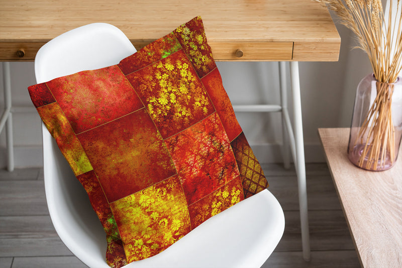 ECLECTIC BOHEMIAN PATCHWORK RED GOLD Accent Pillow By Kavka Designs