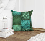 ECLECTIC BOHEMIAN PATCHWORK SAGE AND TEAL Accent Pillow By Kavka Designs