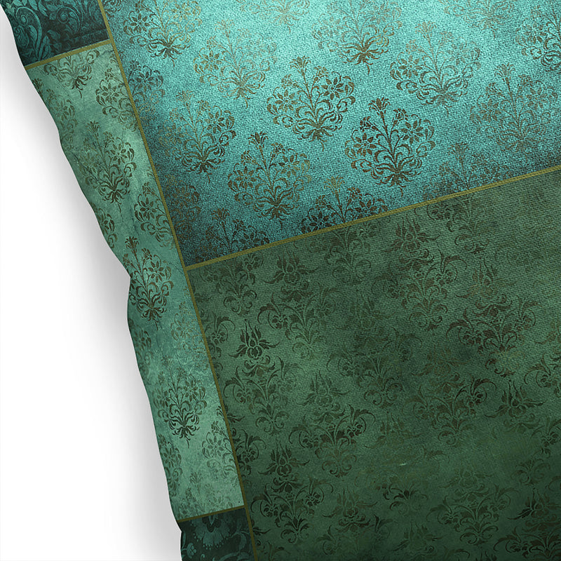 ECLECTIC BOHEMIAN PATCHWORK SAGE AND TEAL Accent Pillow By Kavka Designs