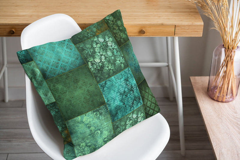 ECLECTIC BOHEMIAN PATCHWORK SAGE AND TEAL Accent Pillow By Kavka Designs