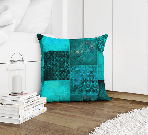 ECLECTIC BOHEMIAN PATCHWORK TEAL Accent Pillow By Kavka Designs