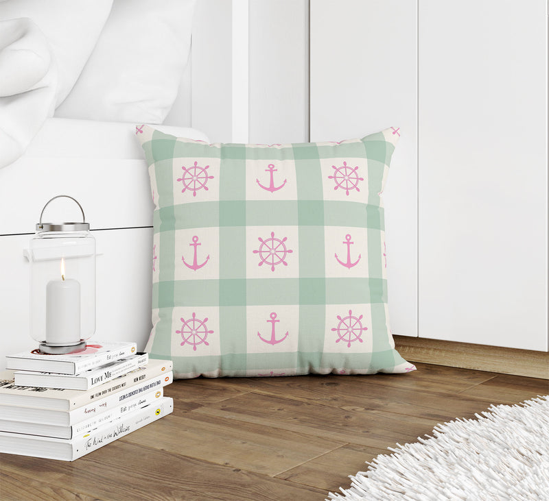 ANCHOR GALORE MINT AND PINK Accent Pillow By Kavka Designs