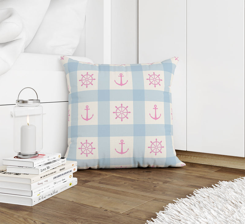 ANCHOR GALORE LIGHT BLUE AND PINK Accent Pillow By Kavka Designs