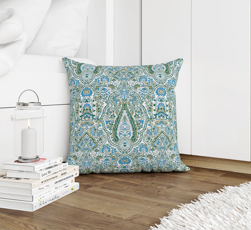 KIRMAN BLUE AND GREEN REVERSED Accent Pillow By Kavka Designs