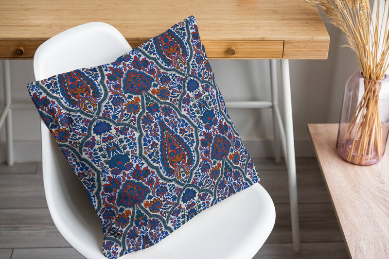 KIRMAN BLUE AND ORANGE Accent Pillow By Kavka Designs