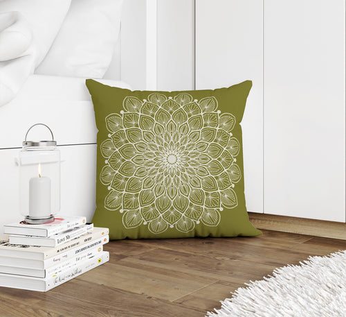 BOHO MANDALA ARMY GREEN Accent Pillow By Kavka Designs