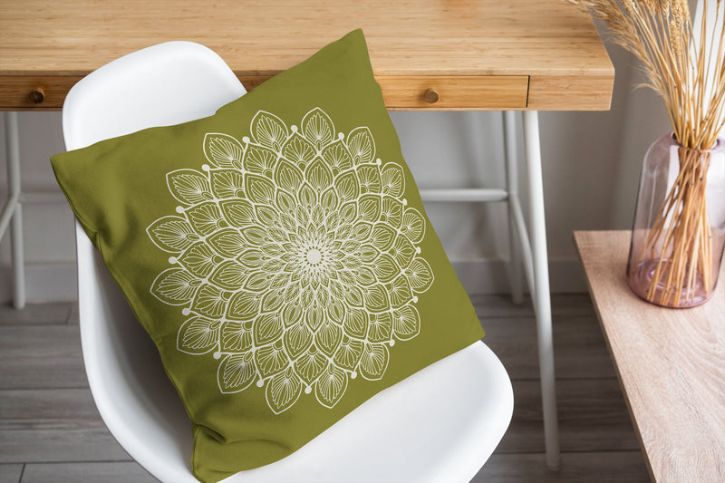 BOHO MANDALA ARMY GREEN Accent Pillow By Kavka Designs