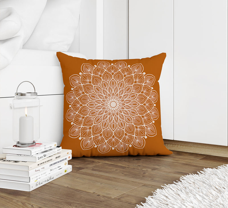 BOHO MANDALA RUSTY ORANGE Accent Pillow By Kavka Designs