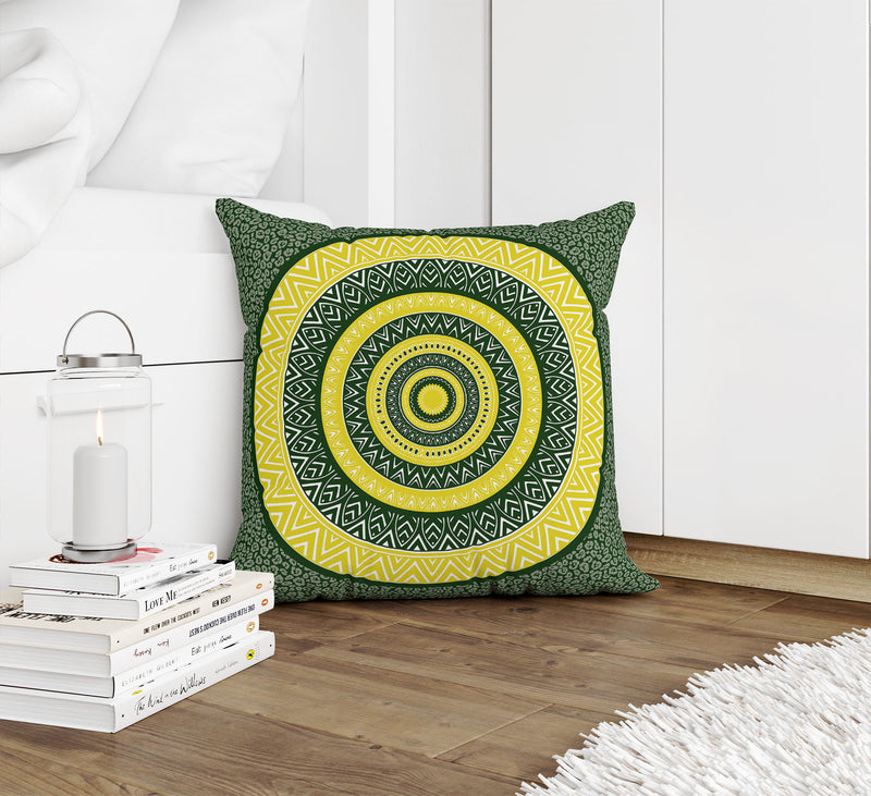 CHEETAH MANDALA GREEN & GOLD Accent Pillow By Kavka Designs