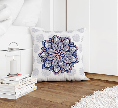 MANDALA PATTERN BLUE & PINK Accent Pillow By Kavka Designs