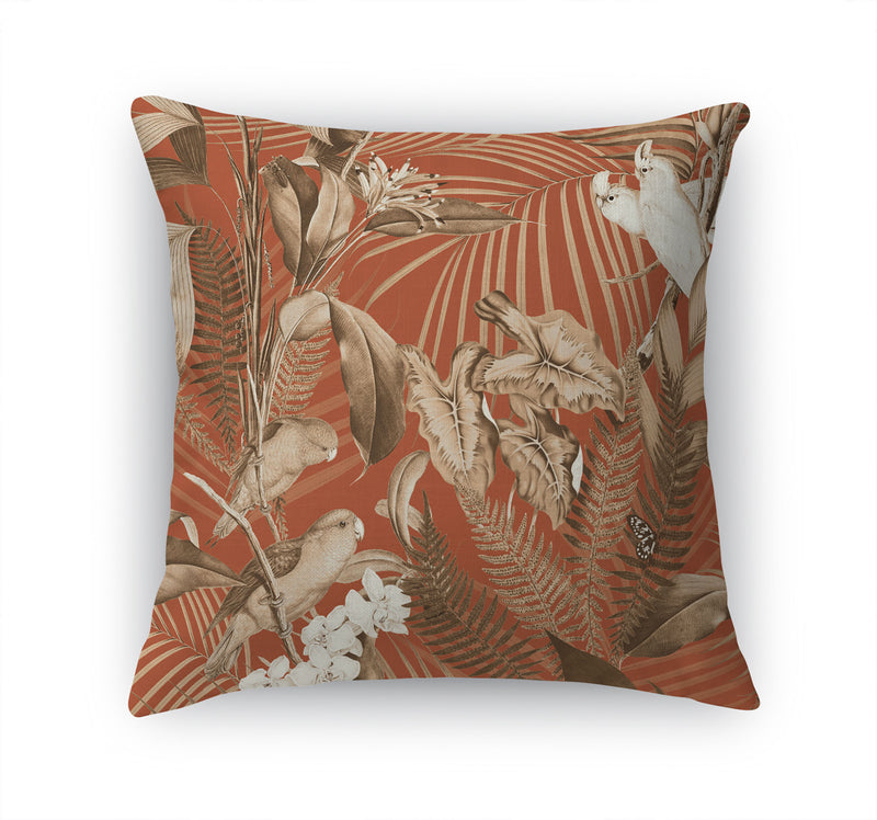 TROPICAL JUNGLE DARK CORAL Accent Pillow By Marina Gutierrez