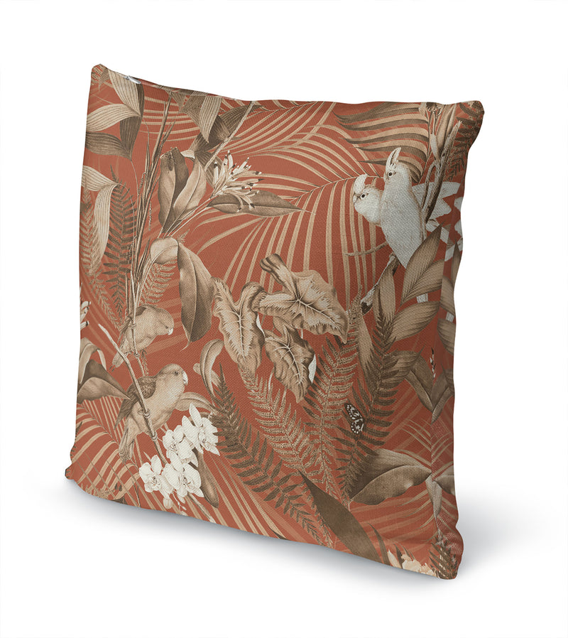 TROPICAL JUNGLE DARK CORAL Accent Pillow By Marina Gutierrez