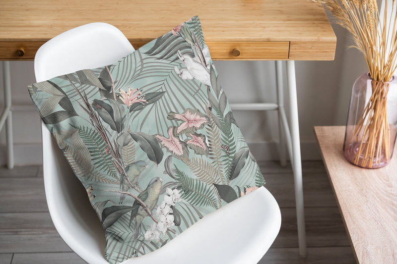 TROPICAL JUNGLE LIGHT BLUE & PINK Accent Pillow By Marina Gutierrez