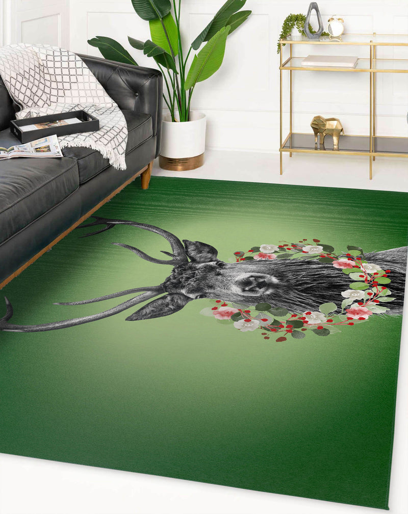 DEER WREATH EVERGREEN Area Rug By Kavka Designs