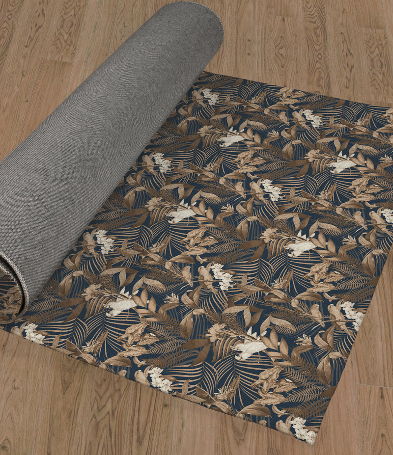 TROPICAL JUNGLE MIDNIGHT BLUE Area Rug By Marina Gutierrez