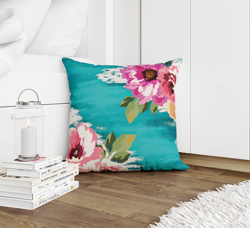 BRIGHT FLORAL AQUA Accent Pillow By Kavka Designs