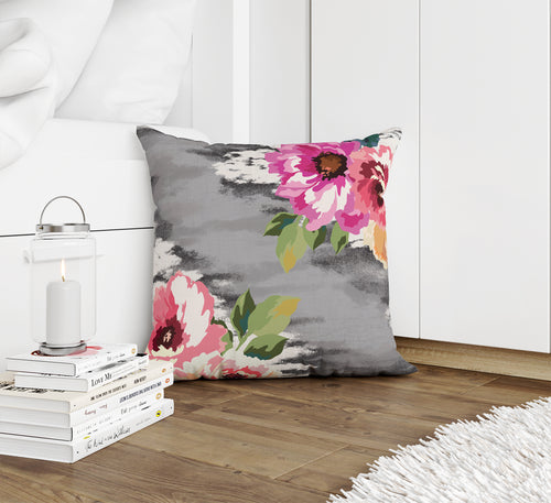 BRIGHT FLORAL GREY Accent Pillow By Kavka Designs