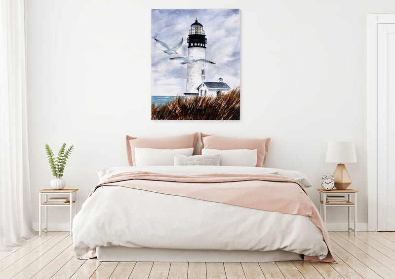 LIGHTHOUSE WITH SEAGULLS Canvas Art By Jayne Conte