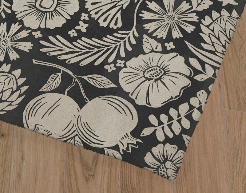 WOODCUT FALL FLOWERS Kitchen Mat By Kavka Designs