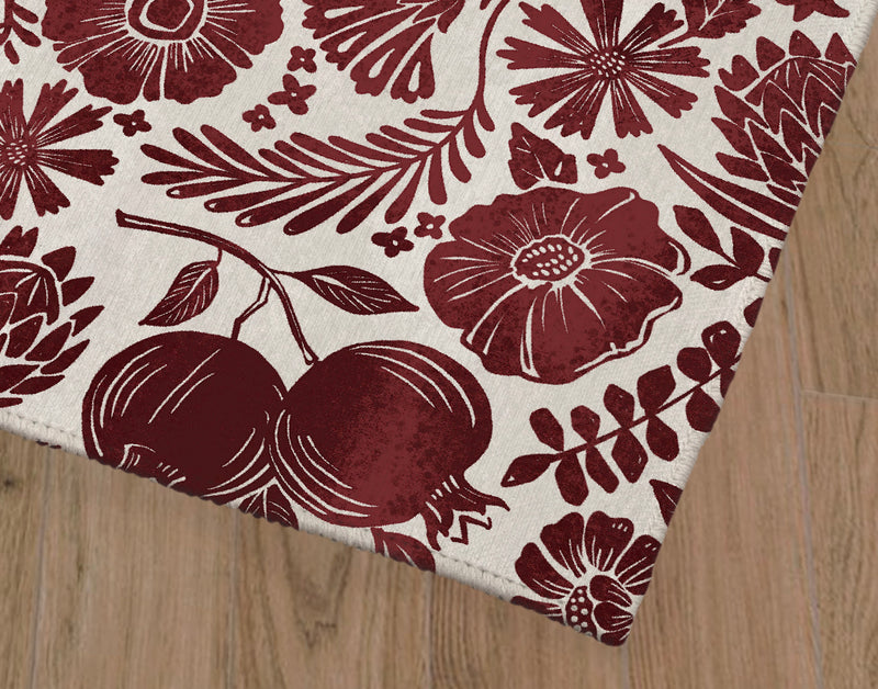 WOODCUT FALL FLOWERS Kitchen Mat By Kavka Designs