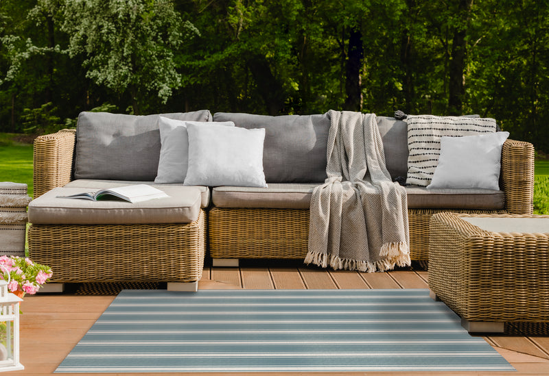 COASTAL STRIPED DENIM Outdoor Rug By Kavka Designs