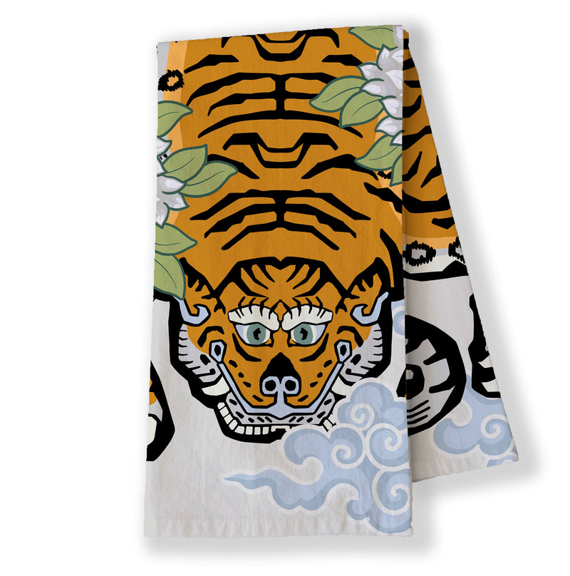 TIBETAN TIGER FLORAL Tea Towel By Kavka Designs