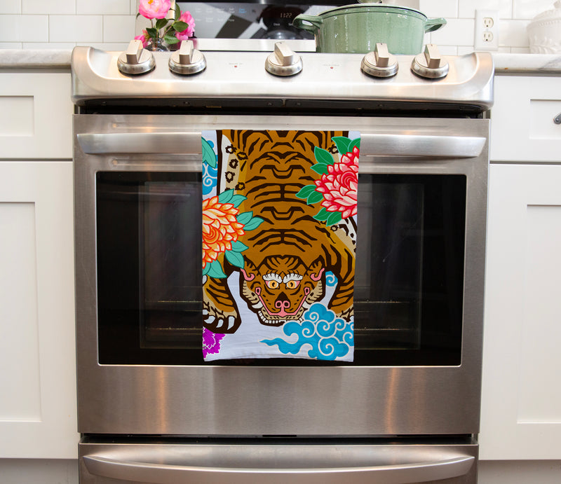 TIBETAN TIGER FLORAL Tea Towel By Kavka Designs