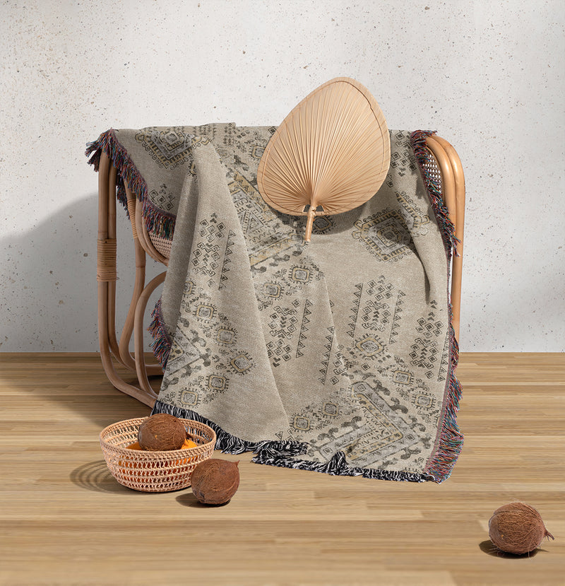 ZEN TAN Woven Throw Blanket with Fringe By Kavka Designs