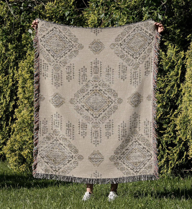 ZEN TAN Woven Throw Blanket with Fringe By Kavka Designs