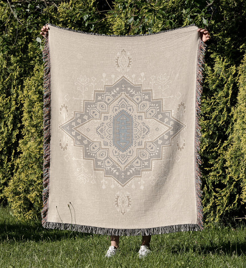 AVONDALE BEIGE Woven Throw Blanket with Fringe By Kavka Designs