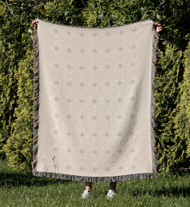 AYANNA IVORY Woven Throw Blanket with Fringe By Kavka Designs