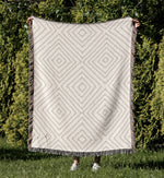PRICKLY DIAMOND WHITE Woven Throw Blanket with Fringe By Kavka Designs