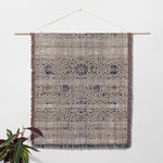 SUZANI DISTRESSED BEIGE & BLUE Woven Throw Blanket with Fringe By Marina Gutierrez