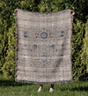 SUZANI DISTRESSED BEIGE & BLUE Woven Throw Blanket with Fringe By Marina Gutierrez